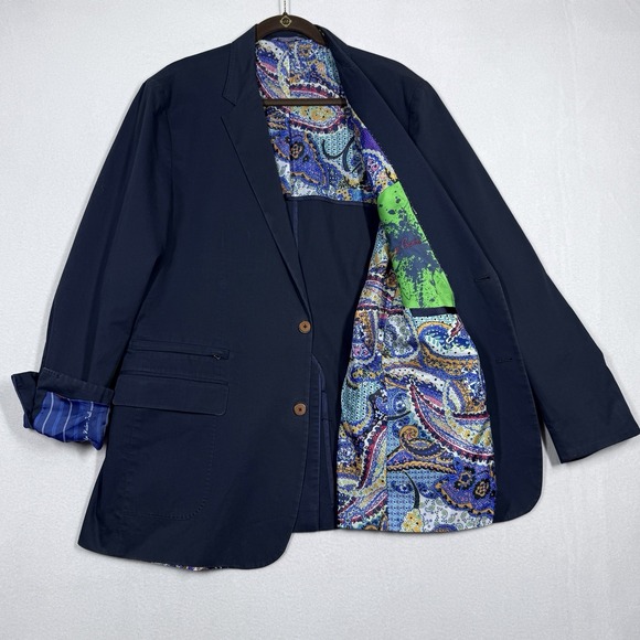 Robert Graham Blazer Mens‎ Large 42 Cotton Sport Coat Paisley Lining Modern Navy